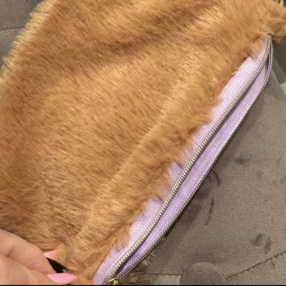 Ipsy Caramel Faux Fur Glam Cosmetic Bag